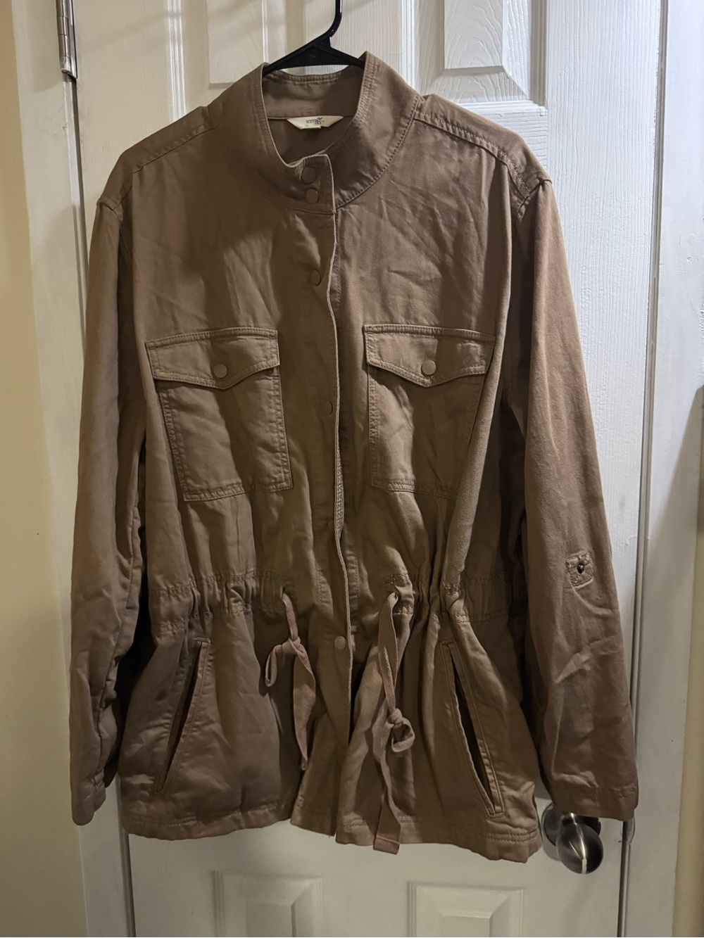 Terra & Sky Women’s Brown Utility Safari Jacket Plus Size 1X 16W-18W Drawstring